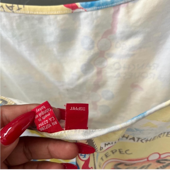 espirit 70s or y2k yellow and blue map print tank top. - Picture 2 of 4